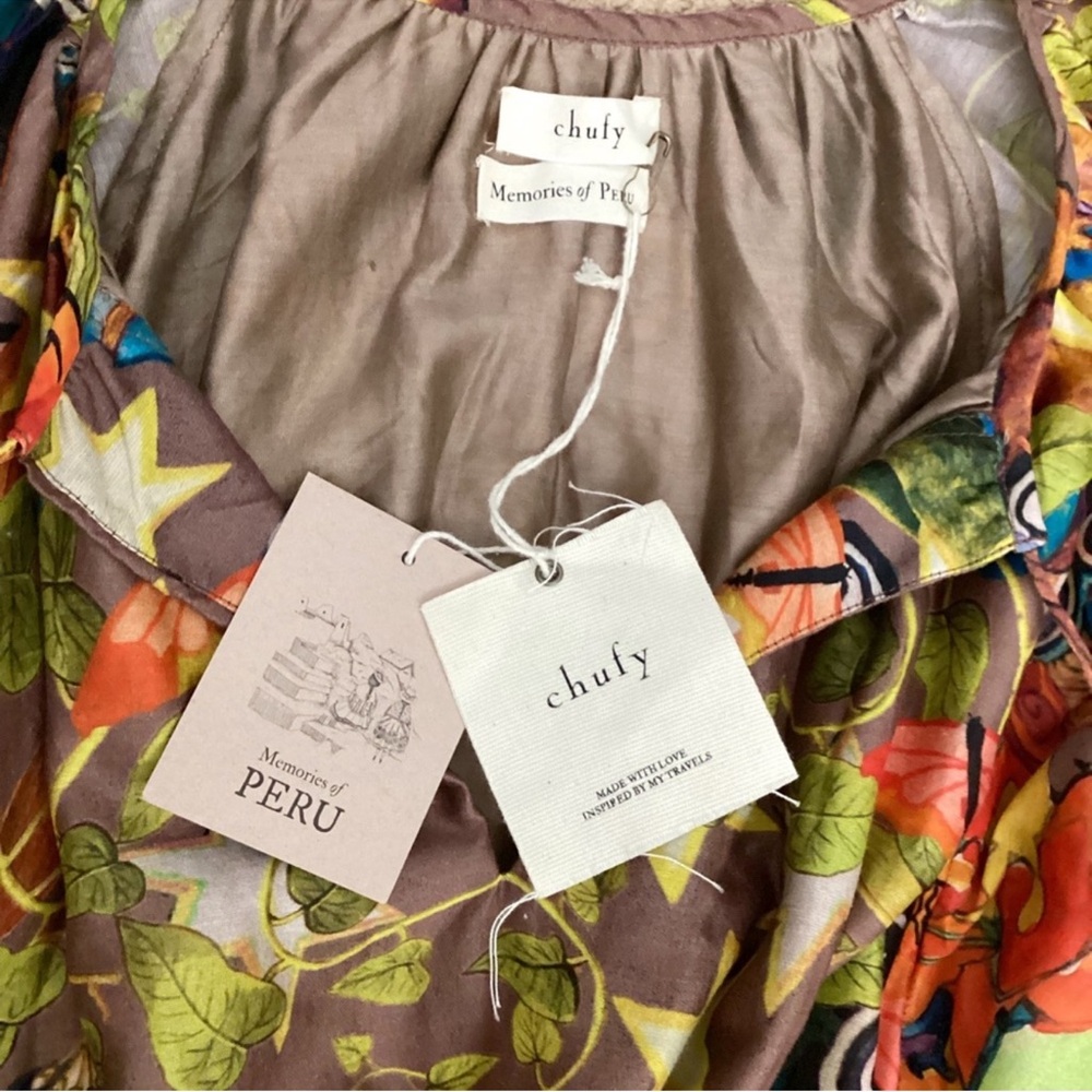 NWT CHUFY Khuyana Memories of Peru Printed Boho Cotton-Silk Maxi Dress Size M - Picture 11 of 15